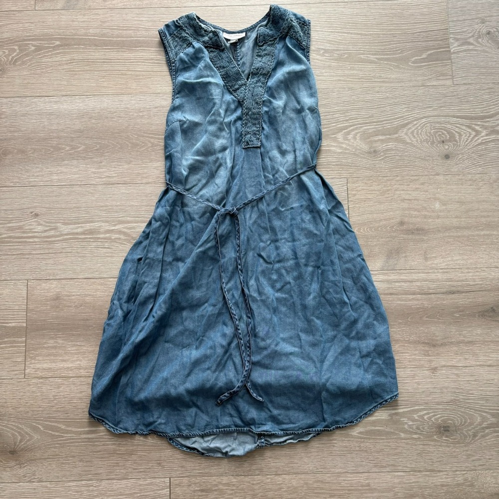 Liz Lange Womens Blue V-Neck Sleeveless Maternity Denim Mini Dress Size XS